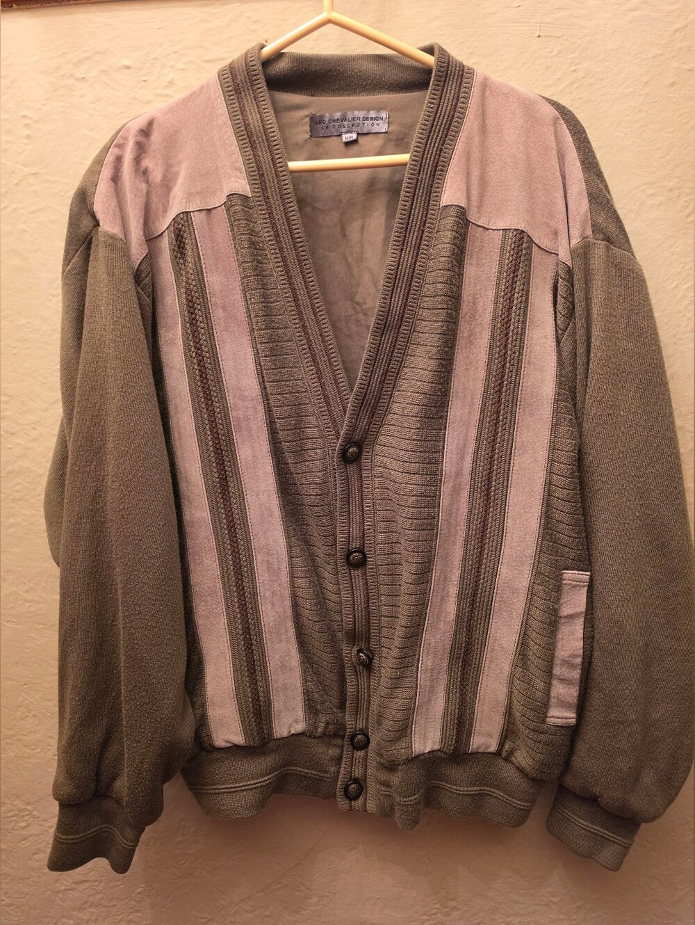 Vintage Leo Chevalier Suede Leather Grandpa Cardigan Sweater M